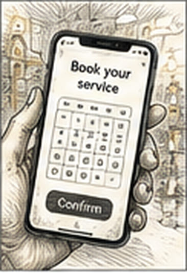 A customer choosing an available service time on a phone.